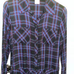CAbi Black and Blue Plaid Shirt